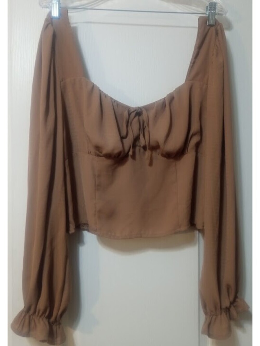 Haute Monde Brown Cropped Long‑Sleeve Top Size XL